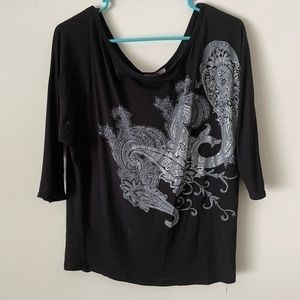 urvana black mid sleeve shirt with paisley print woman size M